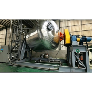 This SSP equipment increases the viscosity of recycled PET pellets to meet high-strength strap requirements